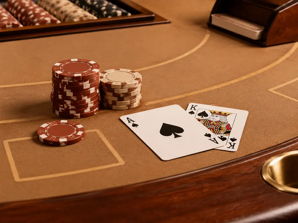 Kartu dan cip pada meja blackjack
