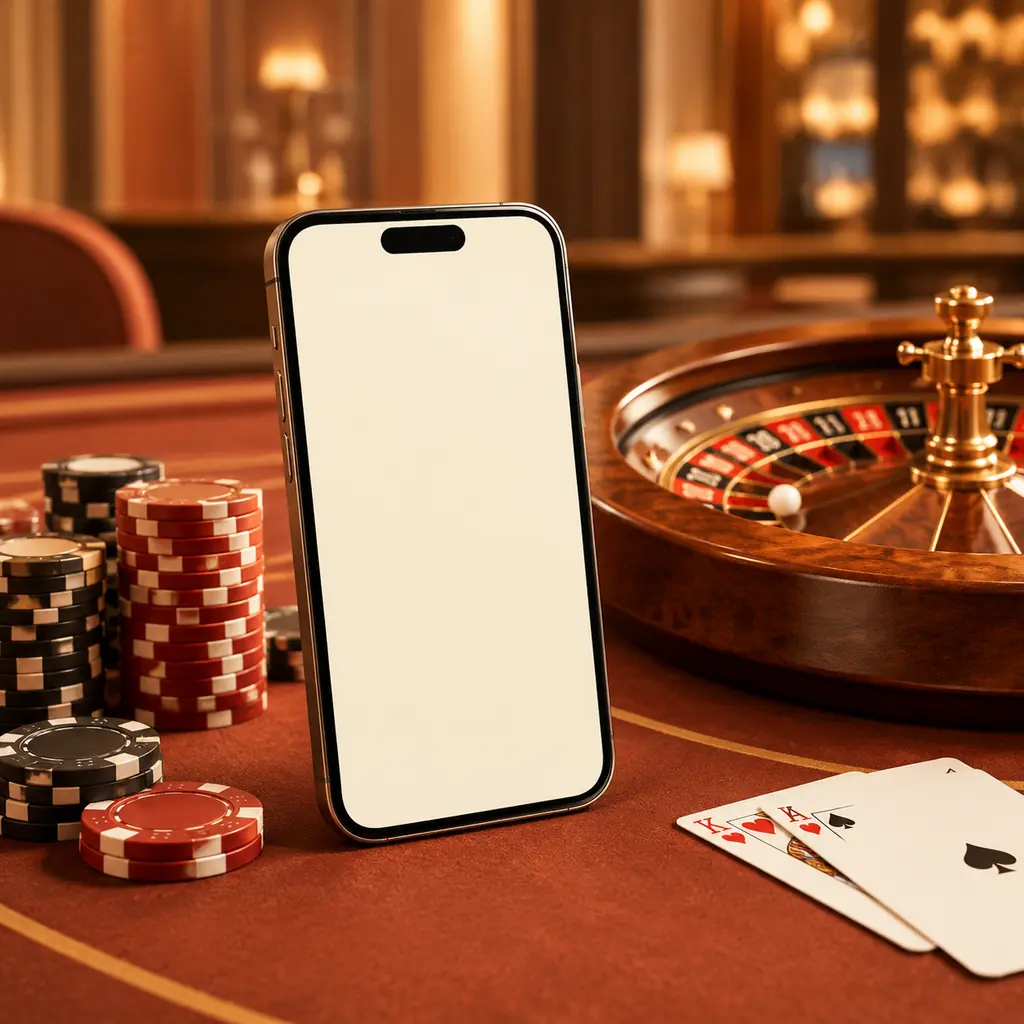 Ponsel di samping cip dan roda roulette mini