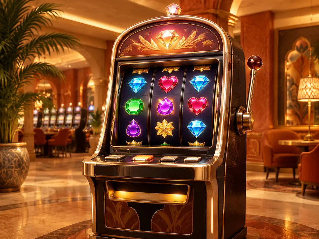 Mesin slot bertema permata di ruang kasino