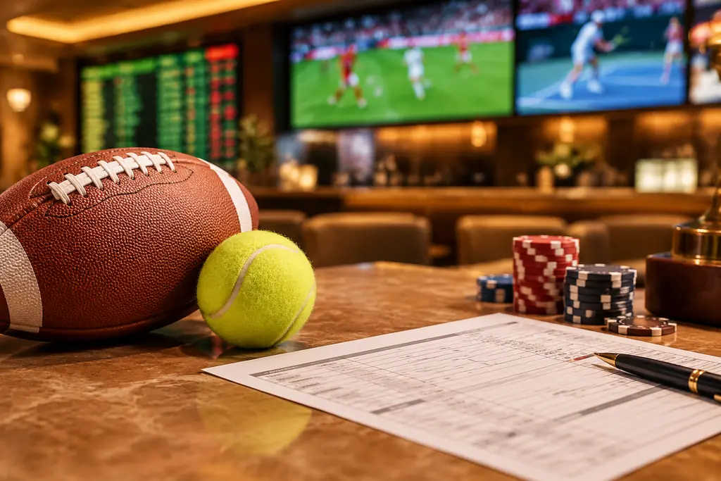 Perlengkapan tenis dan sepak bola di lounge kasino